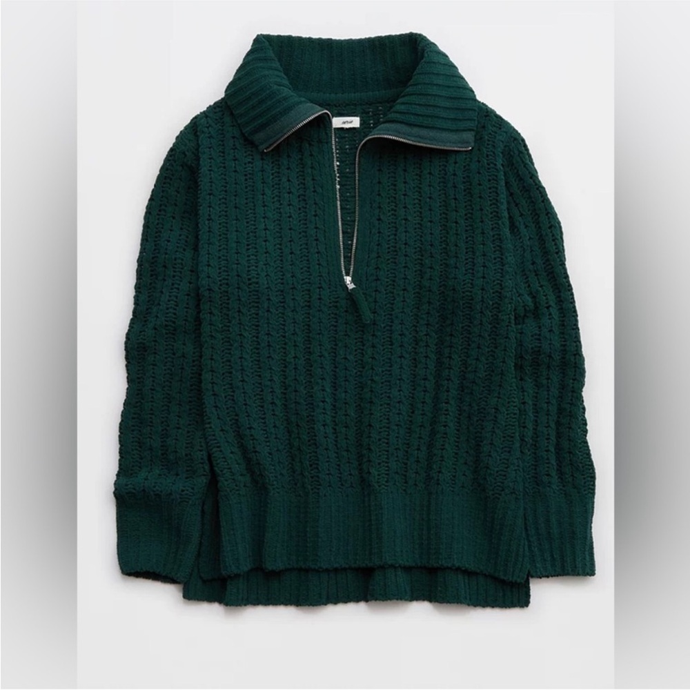 Aerie quarter zip green oversized sweater size xxs